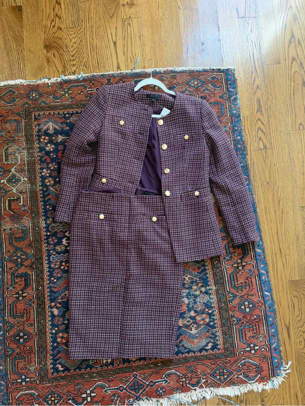 Ann Taylor Plum Tweed Blazer & Skirt Set